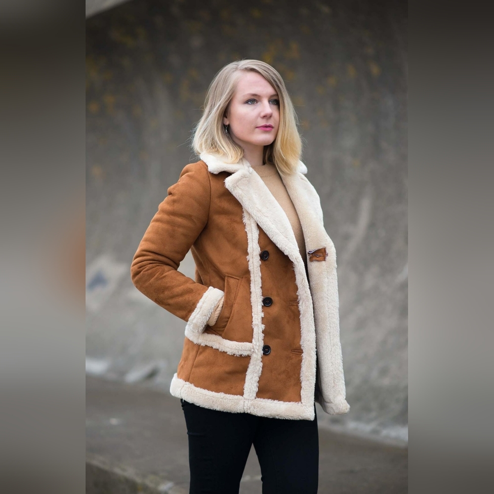 Topshop Faux Fur Shearling Tan Coat - Picture 3 of 16